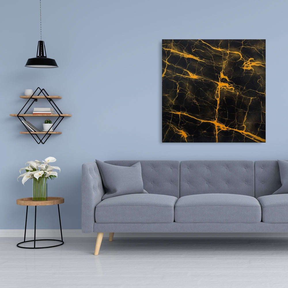 Black and Gold Marble Texture Canvas | Yellow Pattern Decor