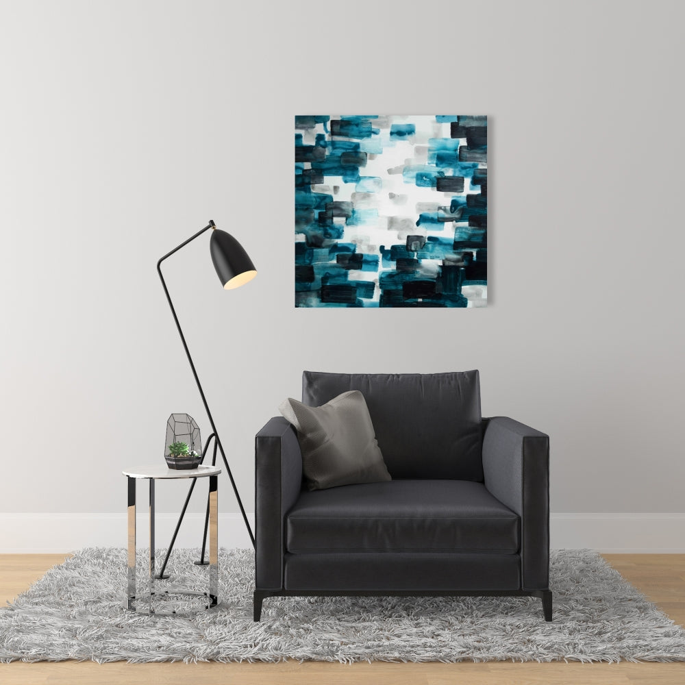 Turquoise and Gray Squares Canvas - Abstract Blue Home Decor