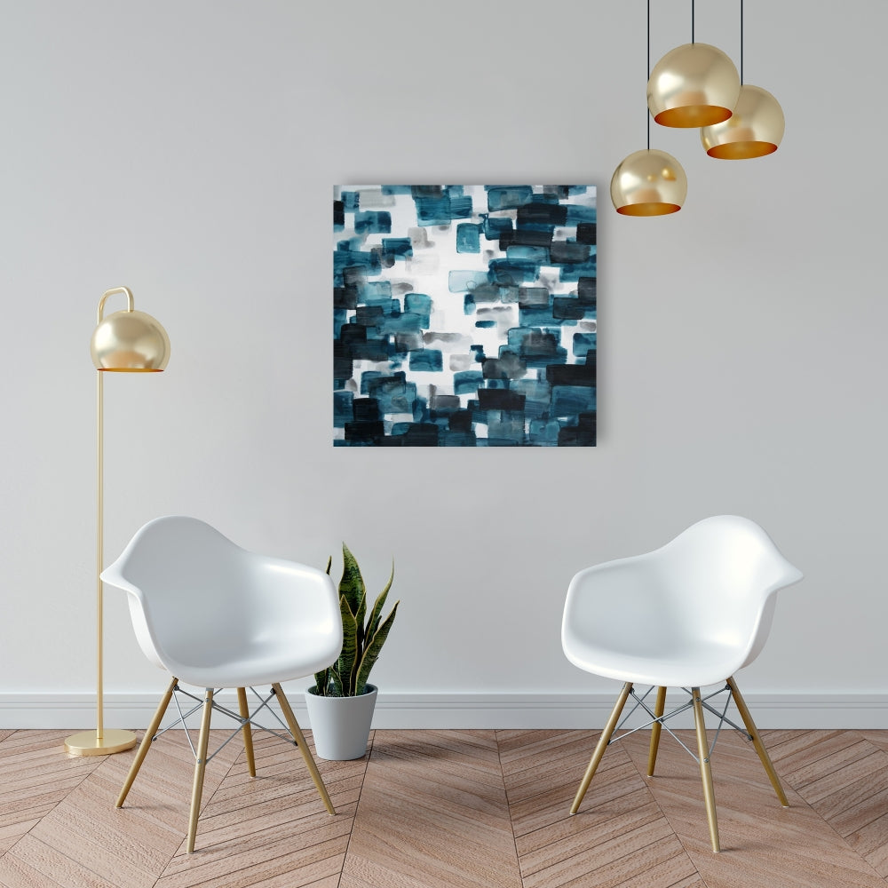 Turquoise and Gray Shapes Canvas - Blue Bedroom Decor Art