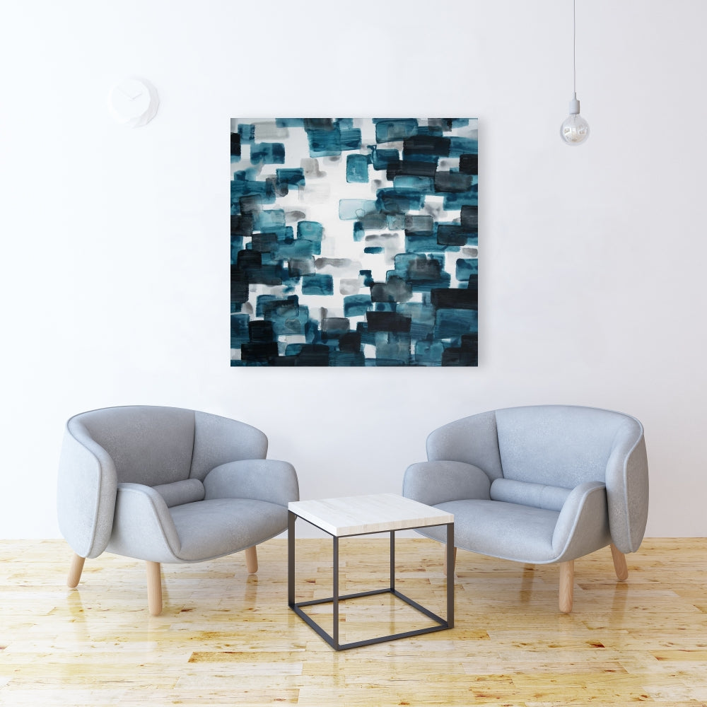 Turquoise and Gray Shapes Canvas - Blue Bedroom Decor Art