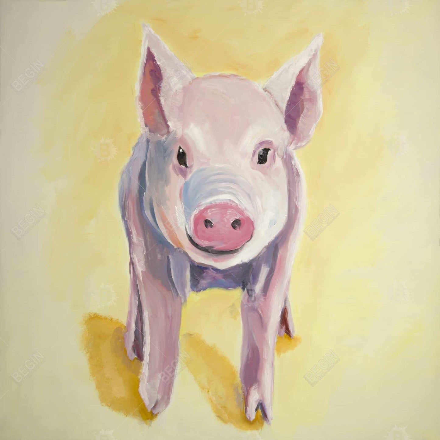 Solitary Pig Canvas | Yellow Farm Animal Art for Home Decor