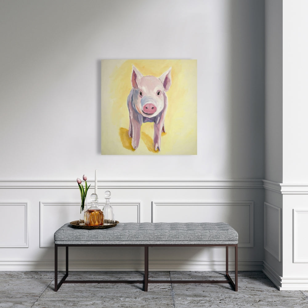 Solitary Pig Canvas - Yellow Farm Animal Bedroom Decor