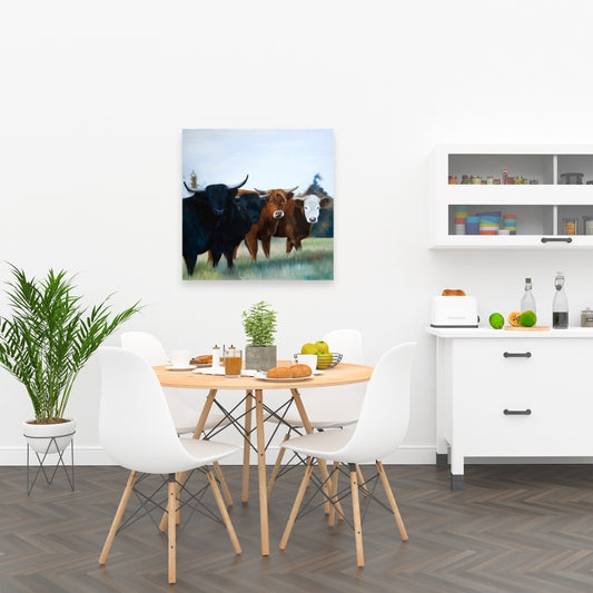Brown Western Bedroom Canvas - Four Highland Cows Wall Art