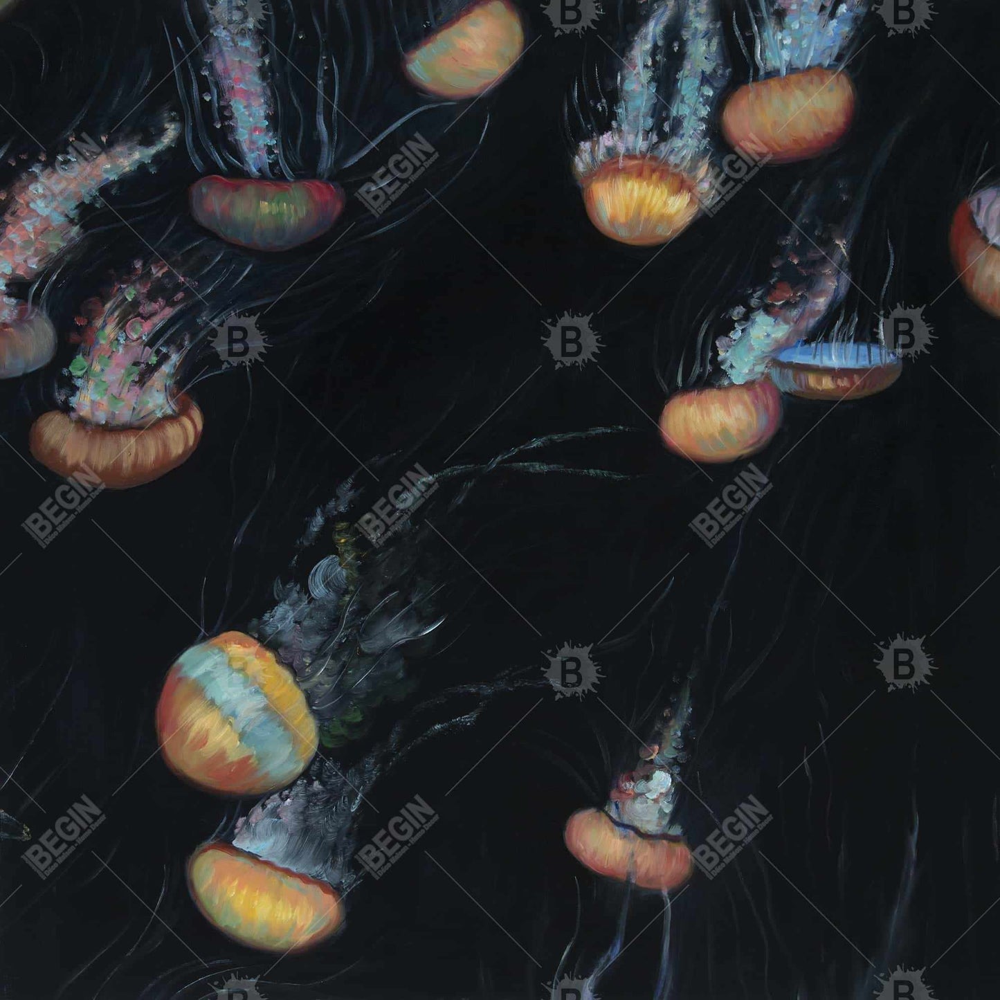 Colorful Jellyfish Canvas | Bedroom Decor | Marine Aquatic Art