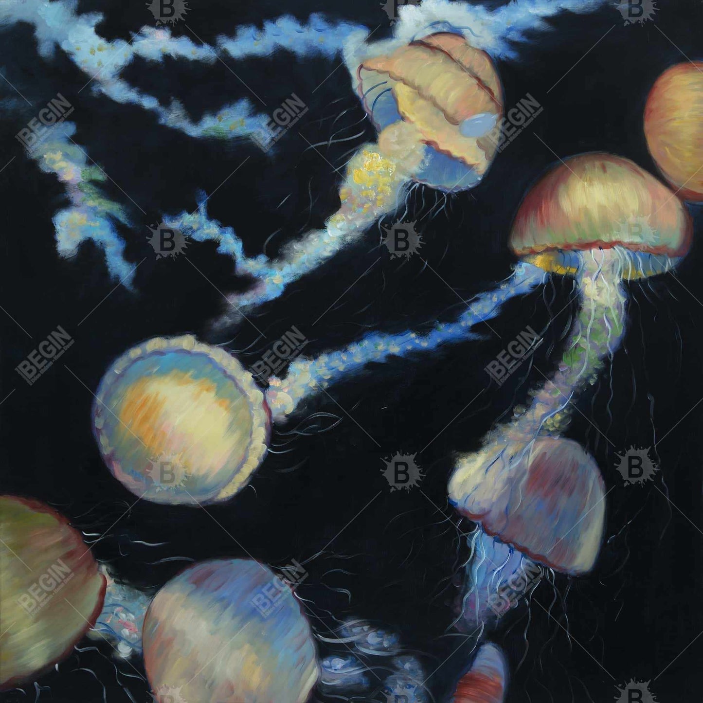Colorful Jellyfish Canvas | Blue Bedroom Animals Decor