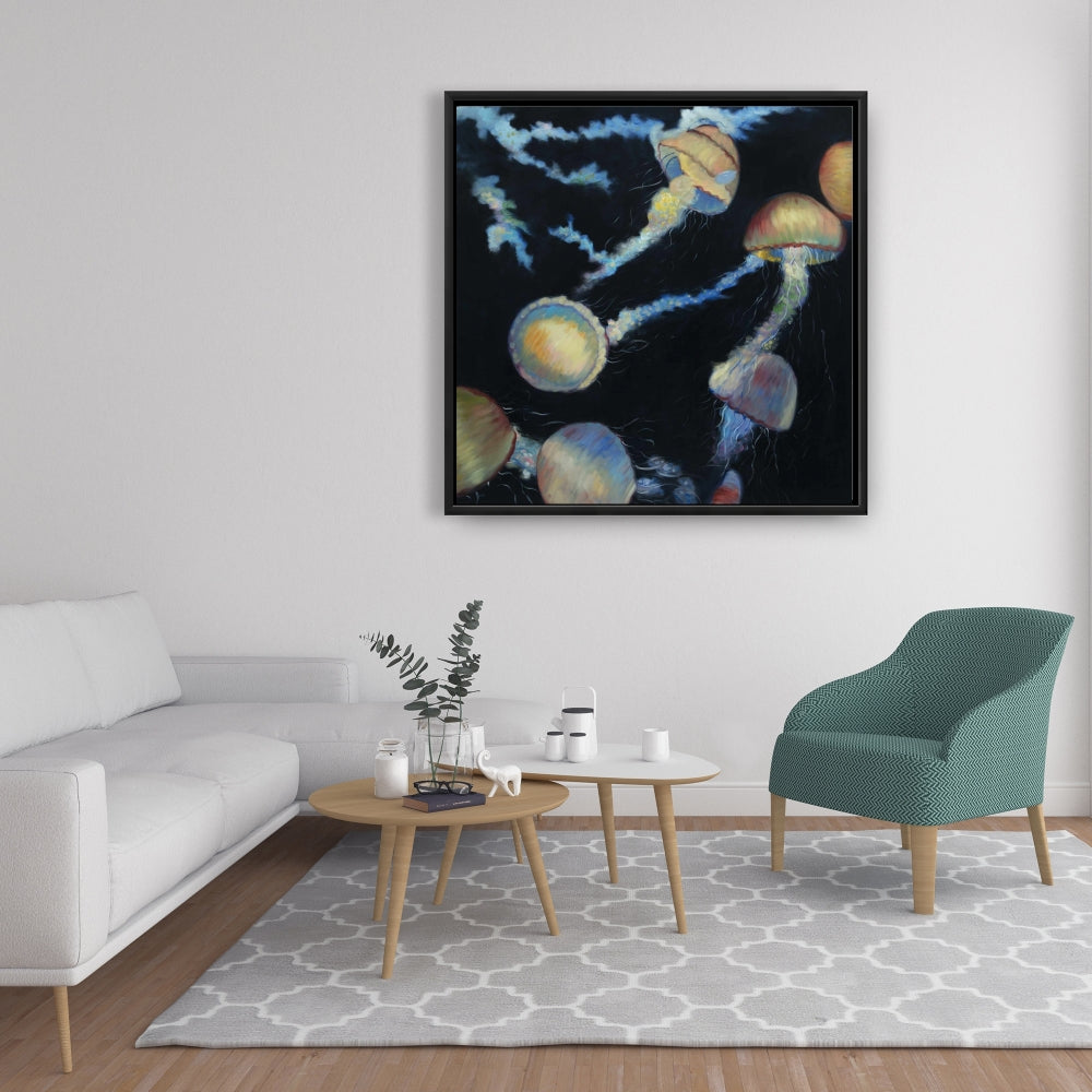 Colorful Jellyfish Canvas | Blue Bedroom Animals Decor