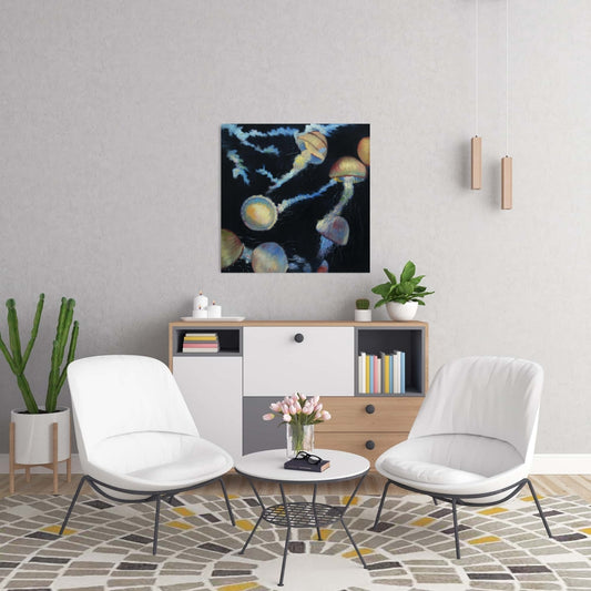 Colorful Jellyfishes in the Dark Blue Canvas - Home Decor