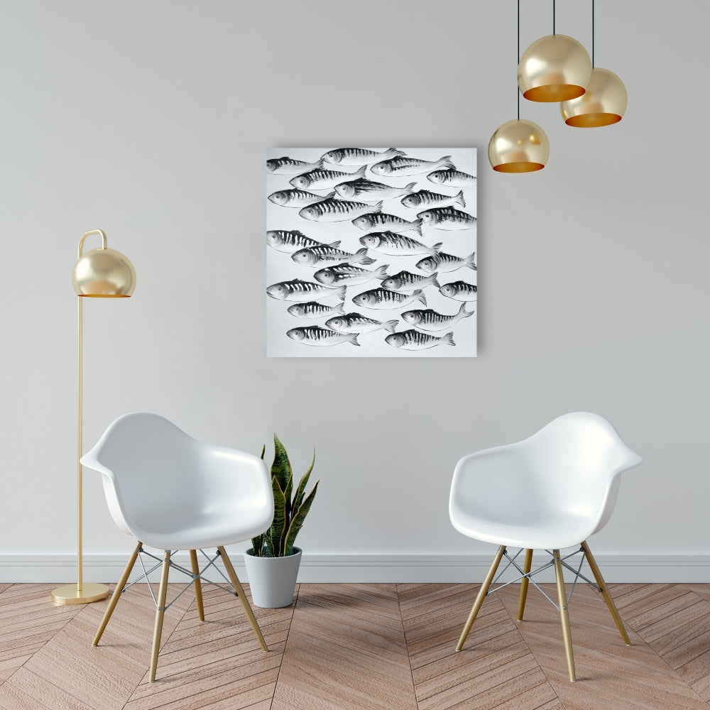 Gray School of Fish Canvas - Aquatic Home Decor Wall Art