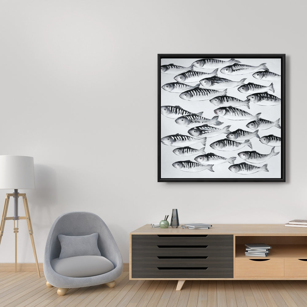 White Bedroom Canvas - Gray School of Fish | Home Decor Art