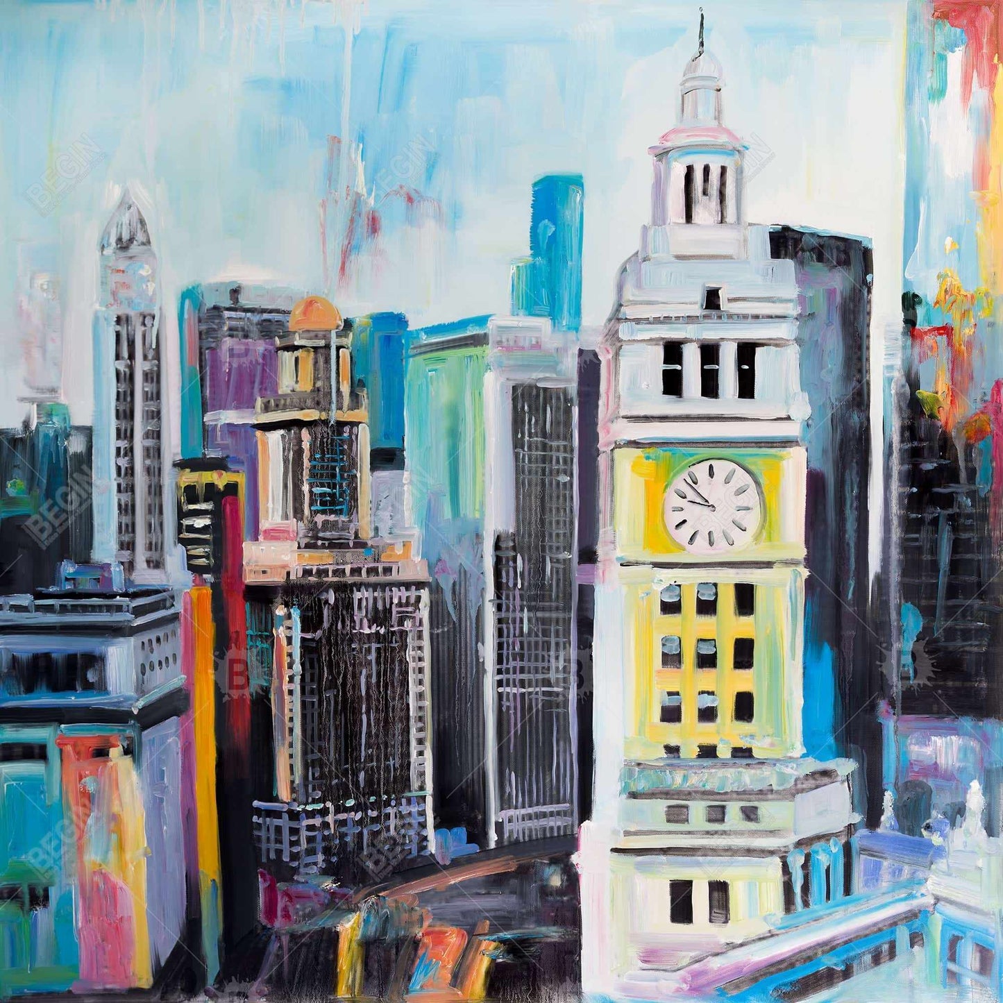 Colorful Cityscape of Manhattan Canvas - Blue Home Decor