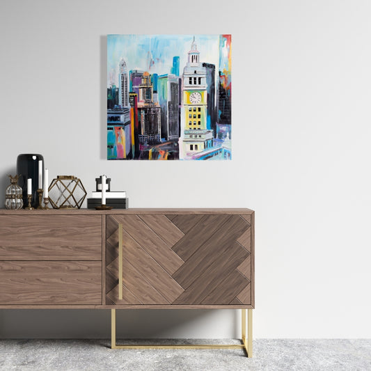 Colorful Cityscape of Manhattan Canvas - Blue Home Decor