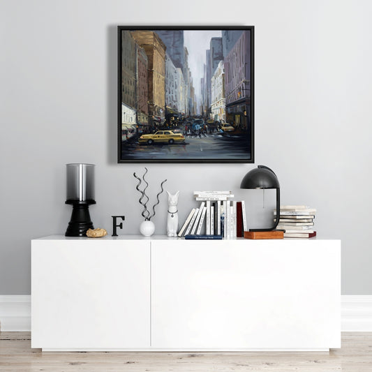 Toile encadrée « Dans la ville » - Chambre à coucher, bâtiment brun