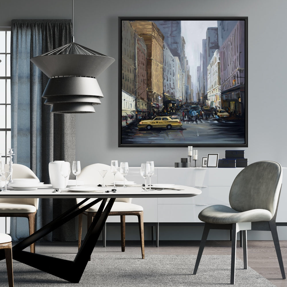 In the City Canvas - Bedroom Brown Building Framed Wall Art