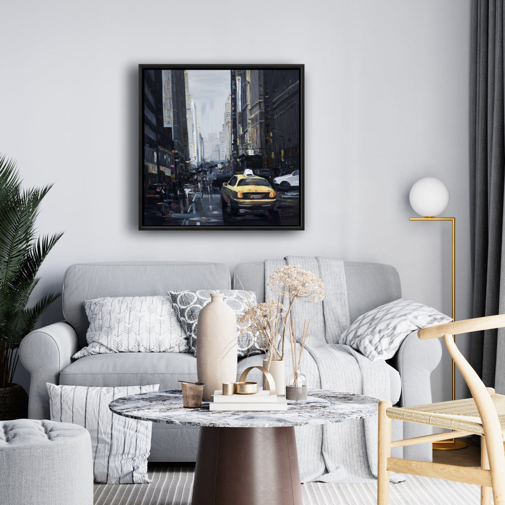 New York in the Dark Canvas | Gray Frame | Bedroom Decor