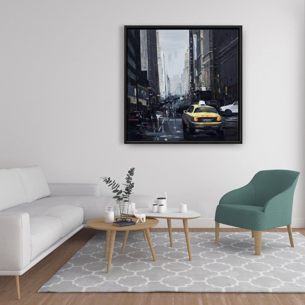 New York in the Dark Canvas | Gray Frame | Bedroom Decor