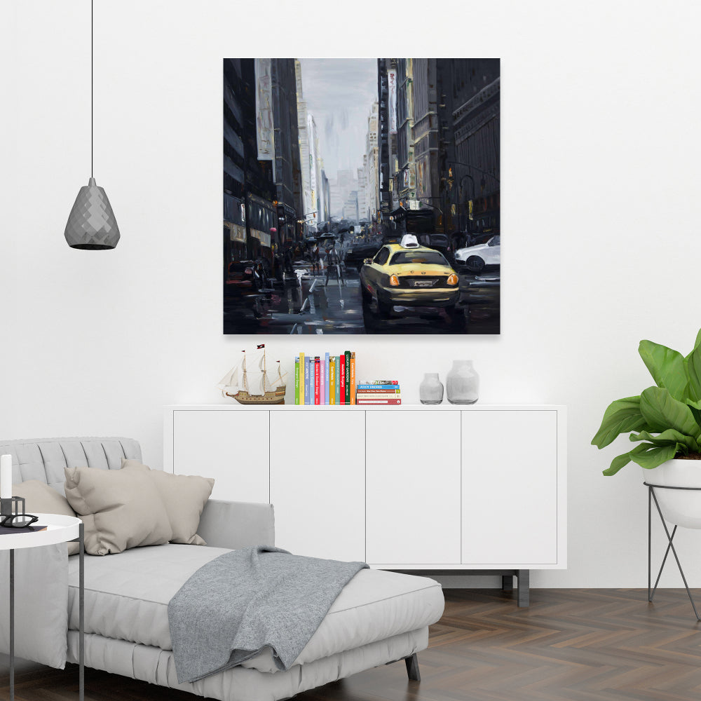 New York in the Dark Canvas | Gray Bedroom Wall Art Decor