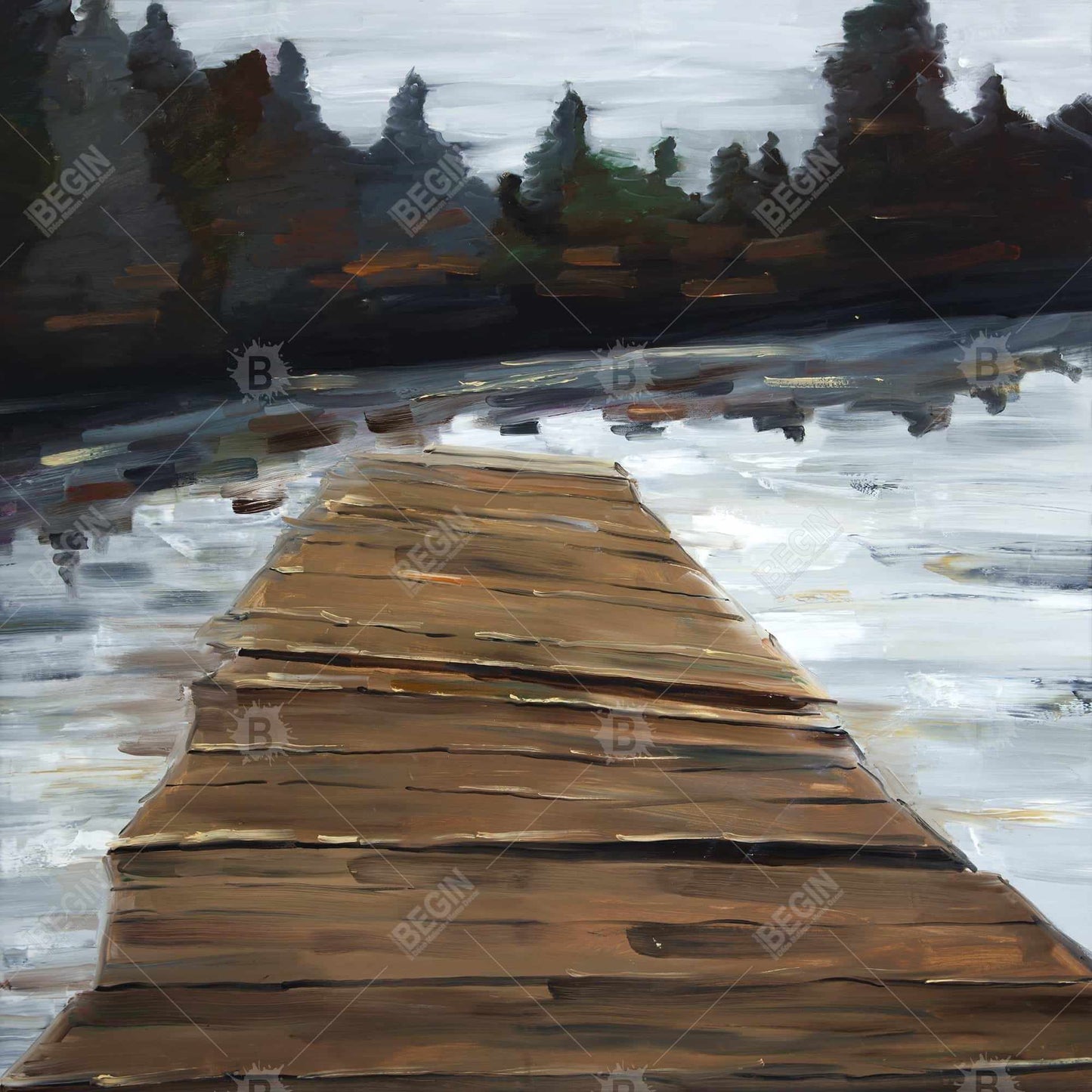 Coastal Rustic White Framed Dock and Lake Canvas | Home Decor
