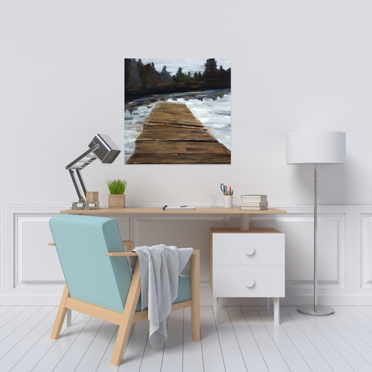 Toile blanche avec arbres rustiques - Décoration d'intérieur sur quai et lac