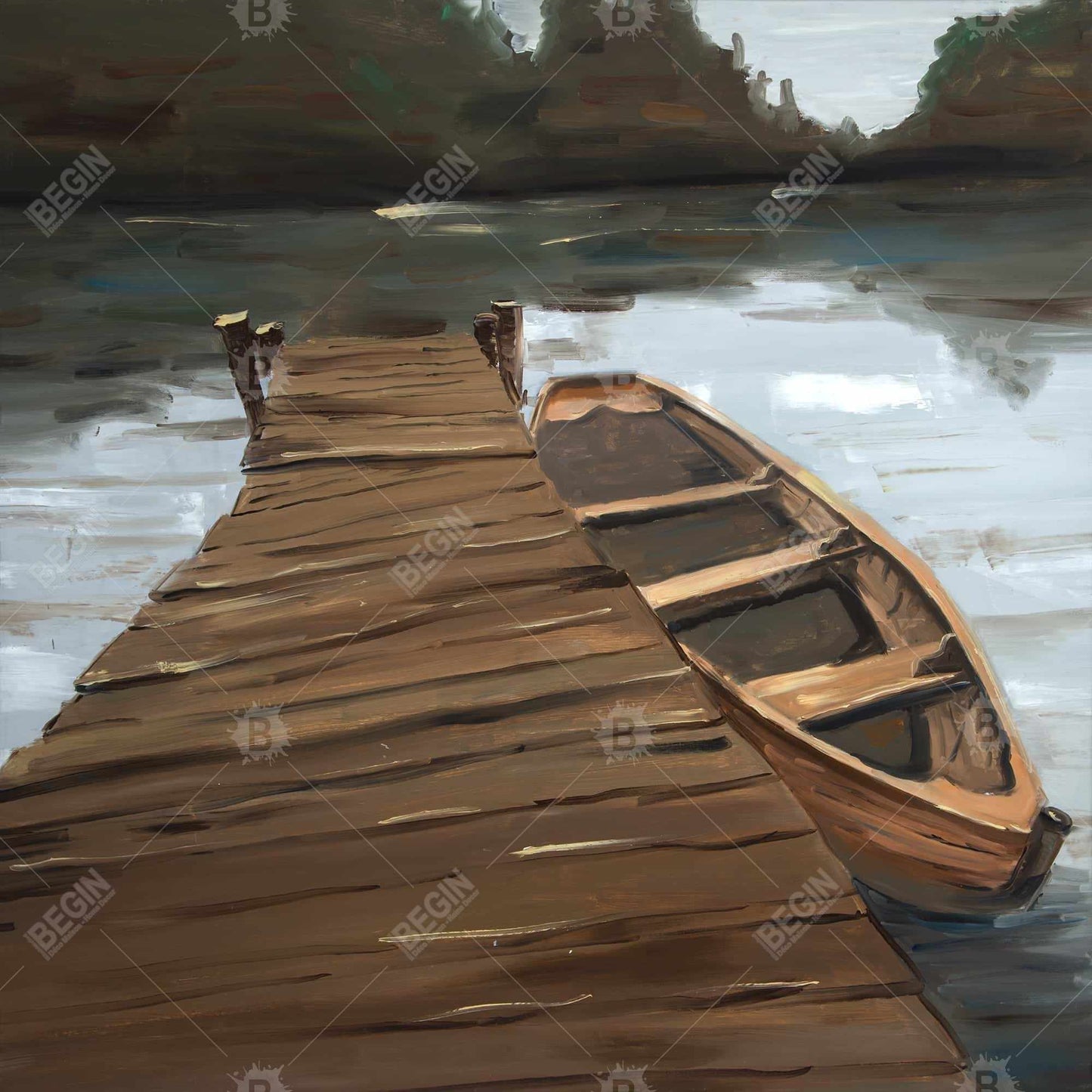 Lake, Dock, and Boat Coastal Canvas | Trees Bedroom Decor