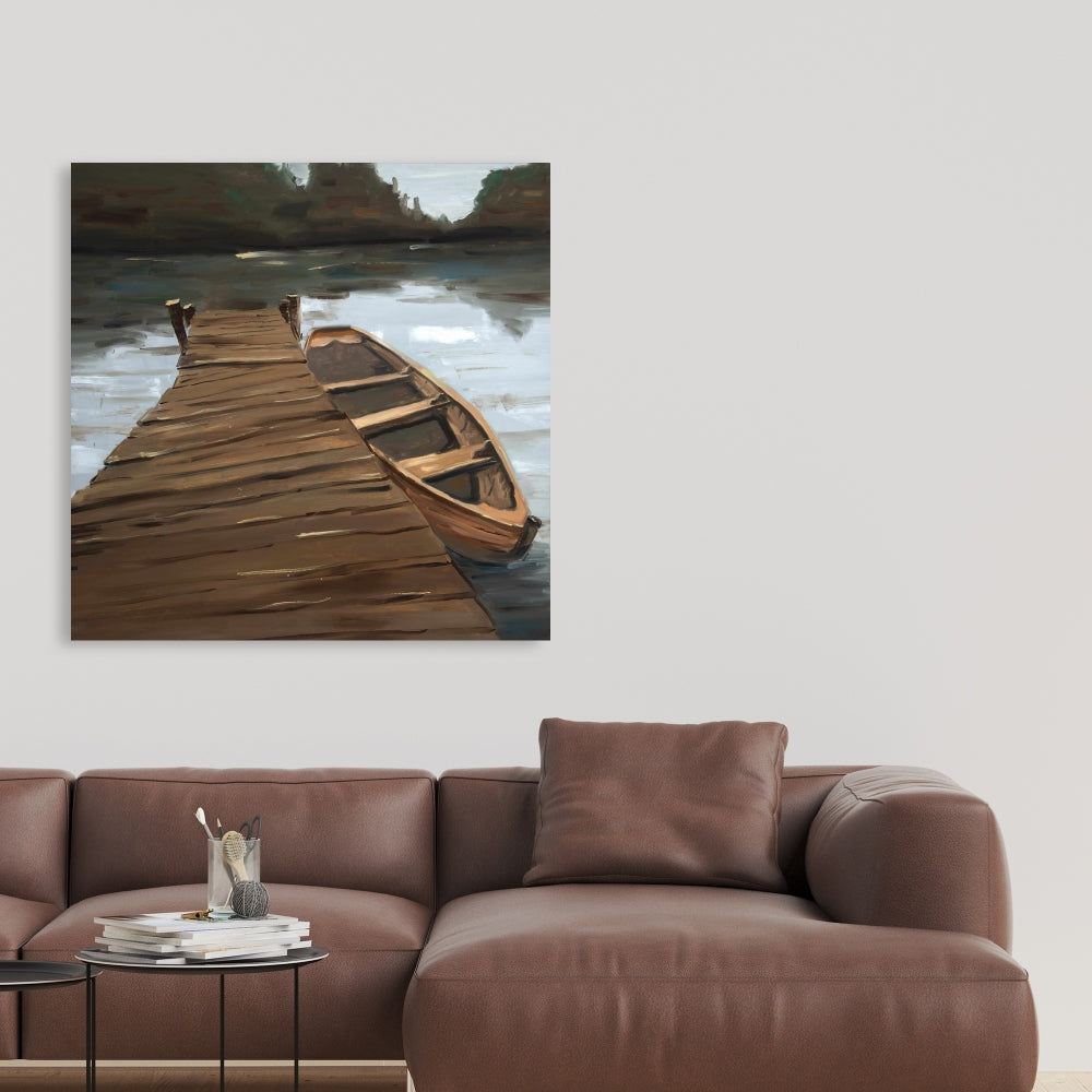 Coastal White Canvas - Lake, Dock and Boat | Home Decor