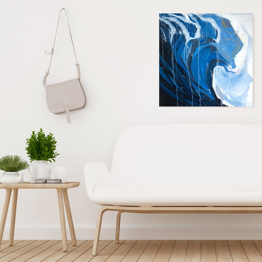 Coastal Modern Blue Canvas | Abstract Wave in Motion Decor