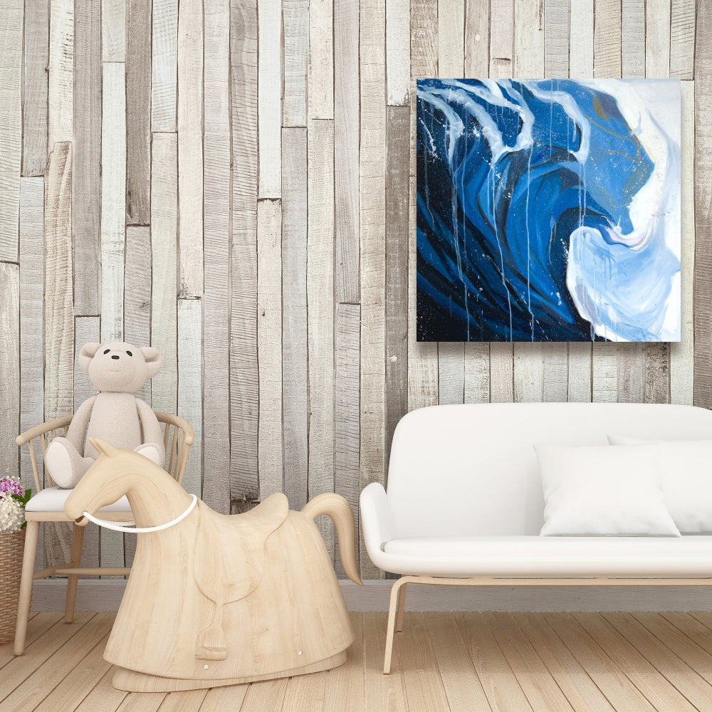 Coastal Modern Blue Canvas | Abstract Wave in Motion Decor