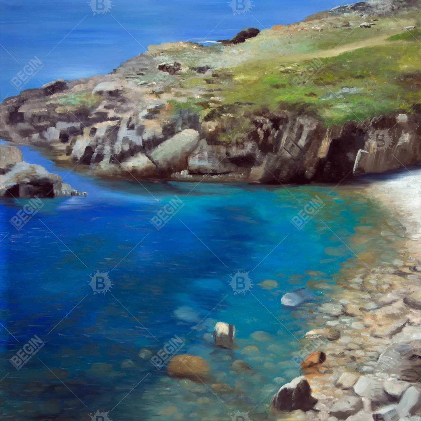 Spanish Coast Blue Bedroom Canvas | Coastal Framed Art Decor