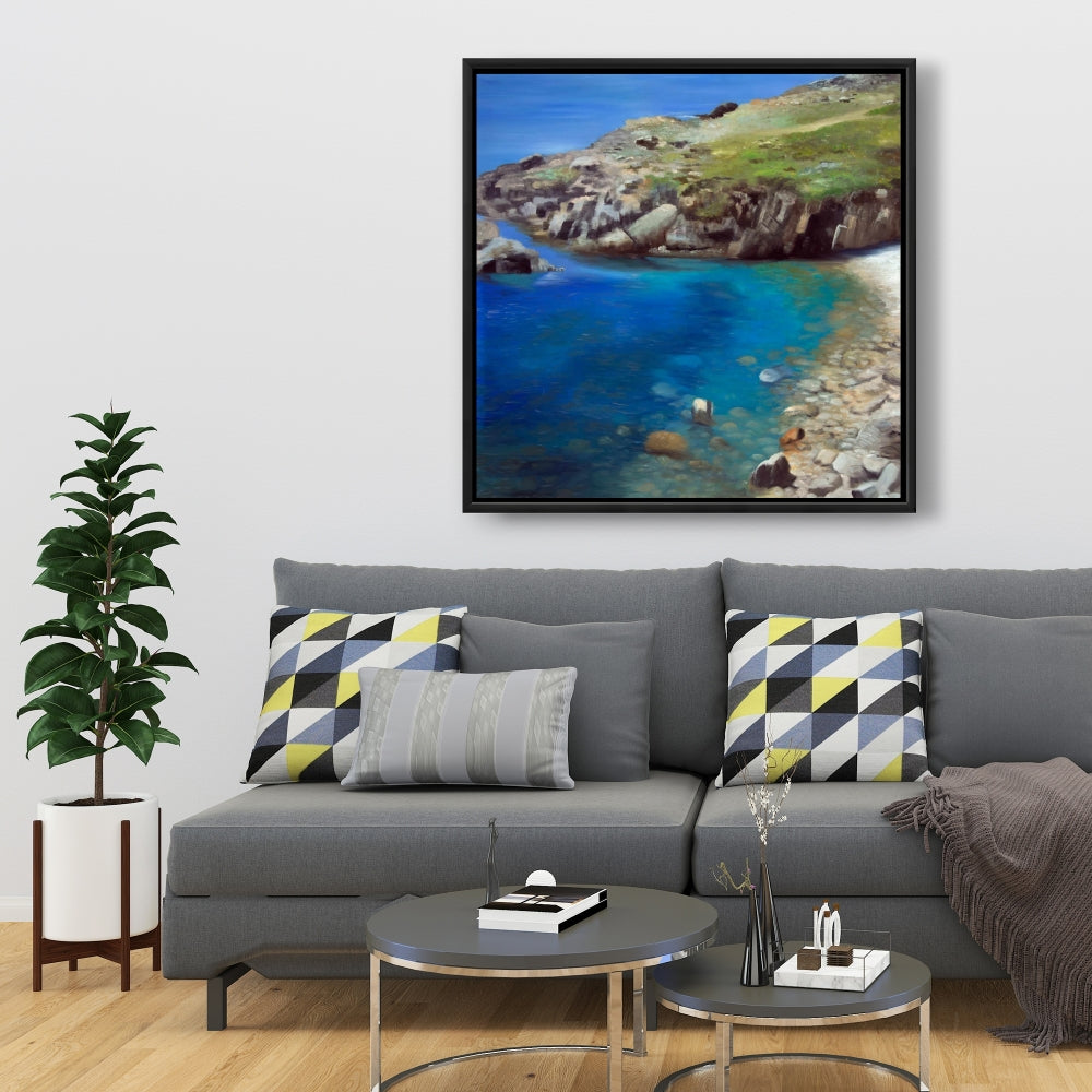 Toile de chambre bleue « Côte espagnole » | Décoration encadrée côtière