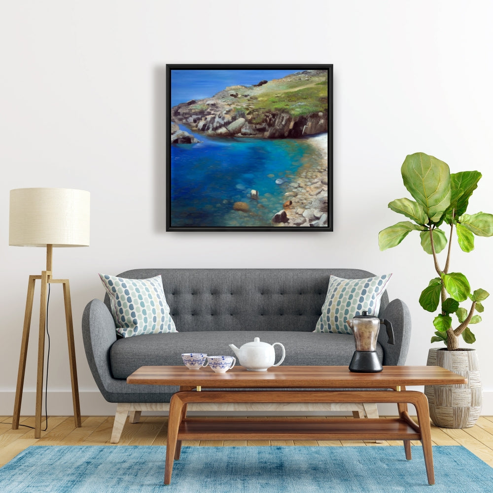 Spanish Coast Blue Bedroom Canvas | Coastal Framed Art Decor