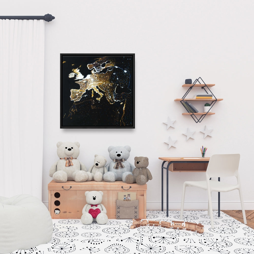 Industrial Black Frame European Continent Canvas - Home Decor
