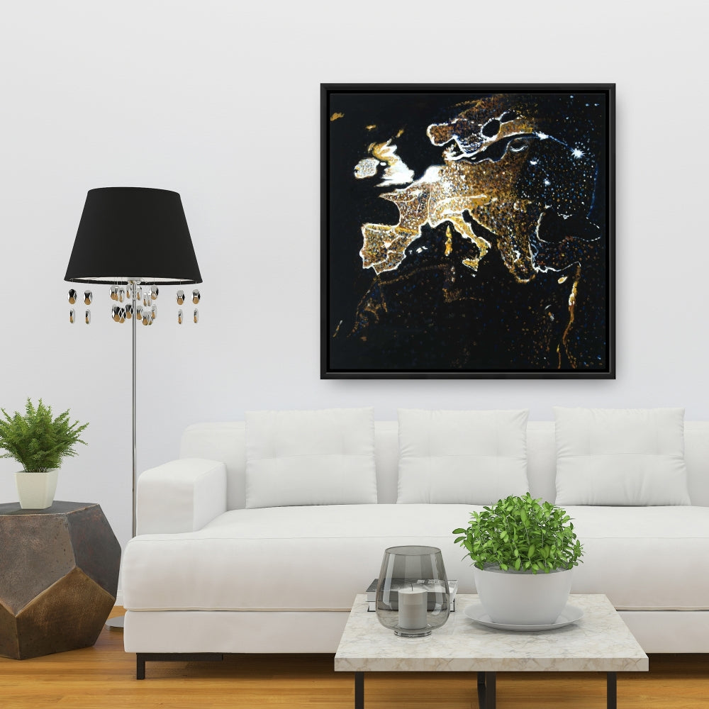 Industrial Black Frame European Continent Canvas - Home Decor