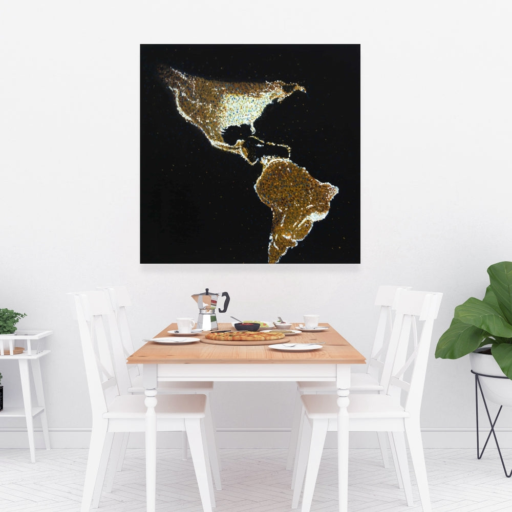 American Continent at Night Canvas | Black Earth & Galaxy Decor