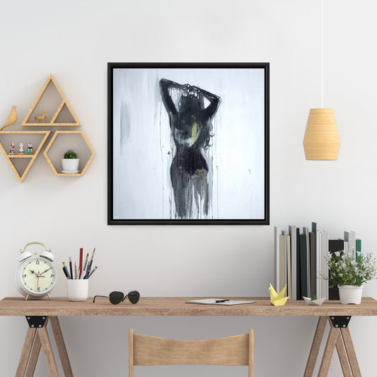 Silhouette féminine sur toile noire | Décoration d'intérieur encadrée