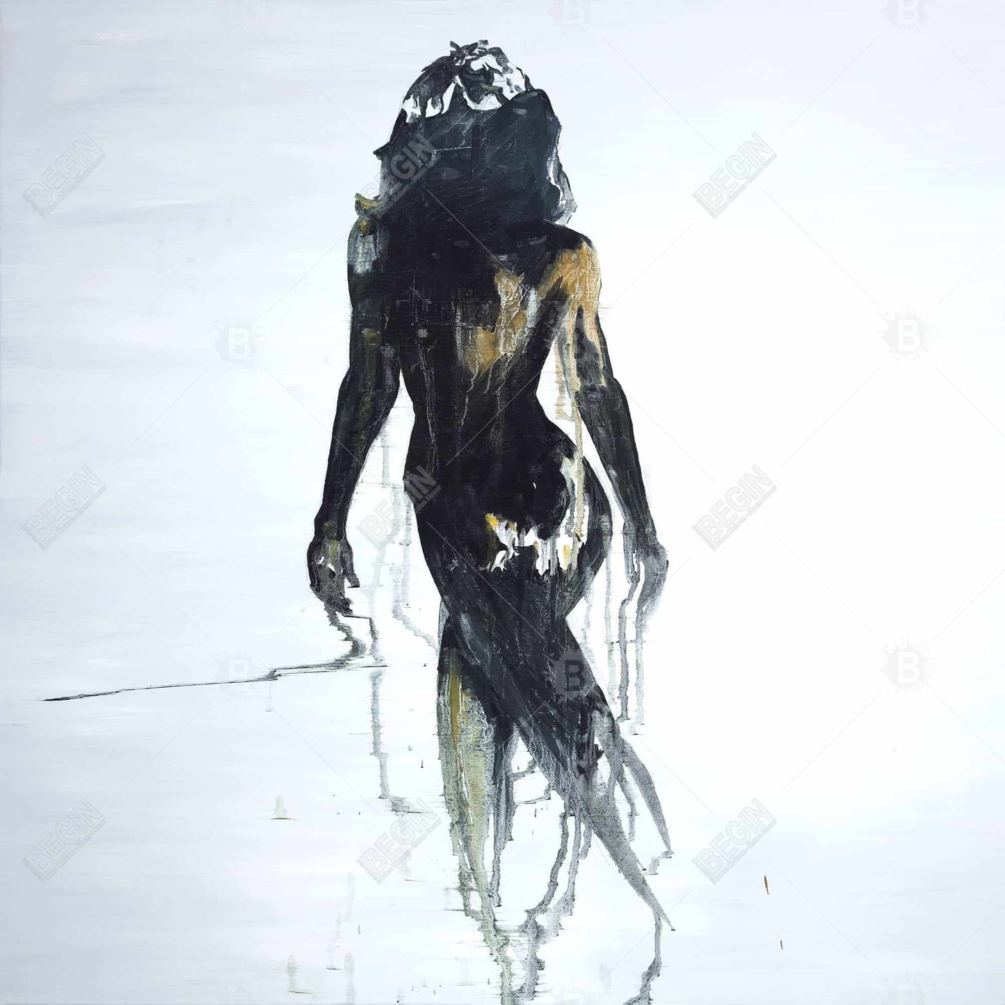 Toile abstraite représentant une silhouette de femme – Décoration d'intérieur figurative noire