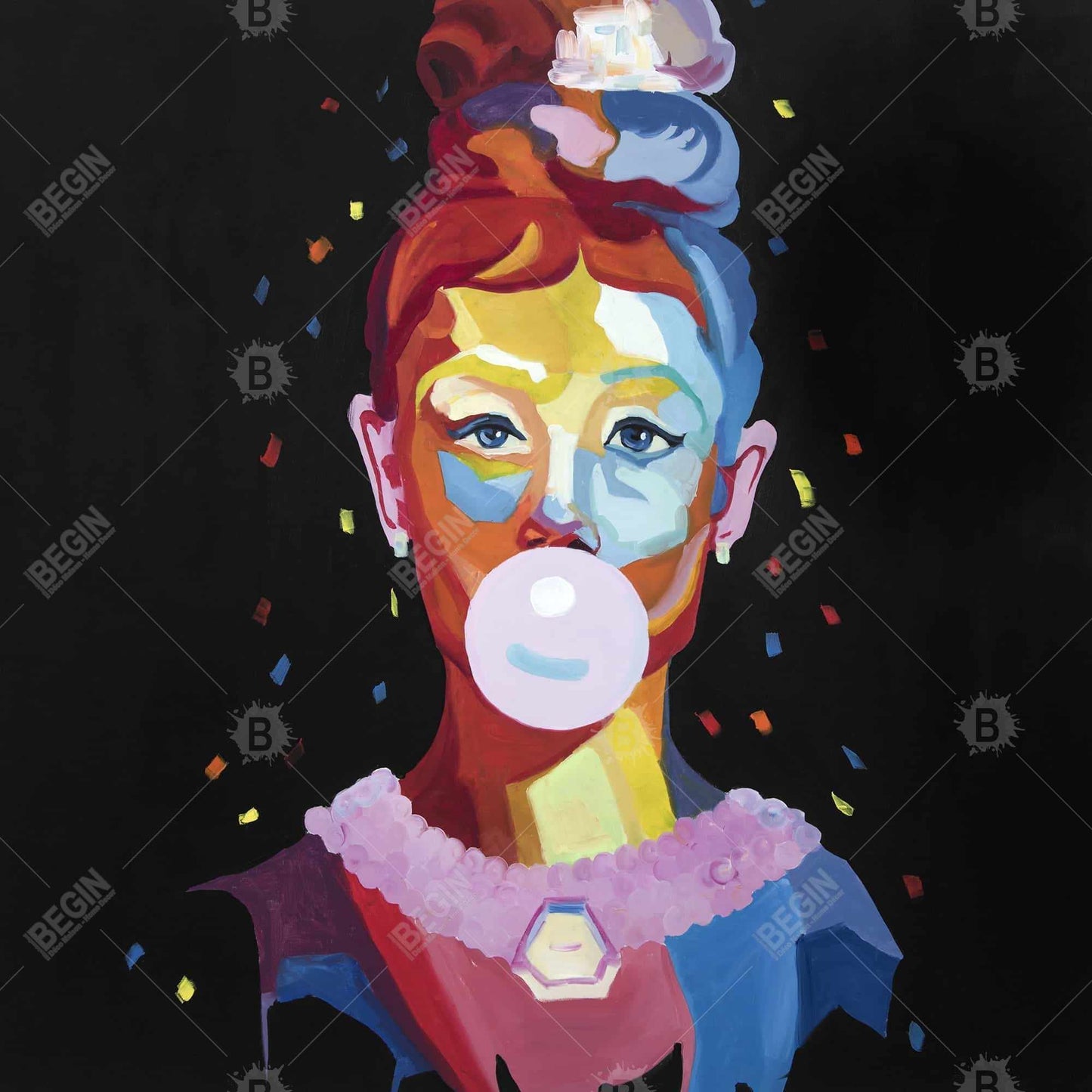 Colorful Audrey Hepburn Bubblegum Canvas - Bedroom Wall Art