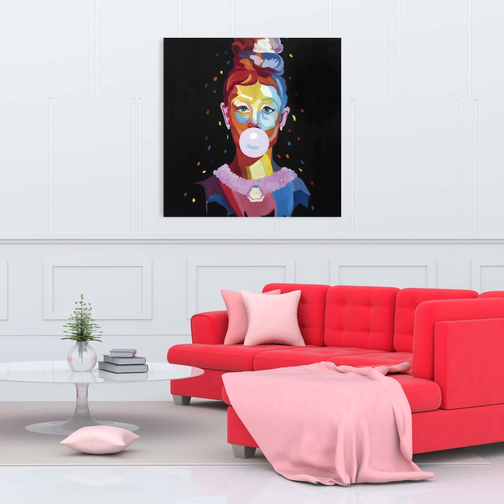 Colorful Audrey Hepburn Portrait Canvas - Blue Modern Home Decor