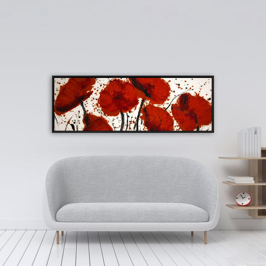 Peinture abstraite à l'huile : Fleurs rouges | Décoration d'intérieur sur toile encadrée