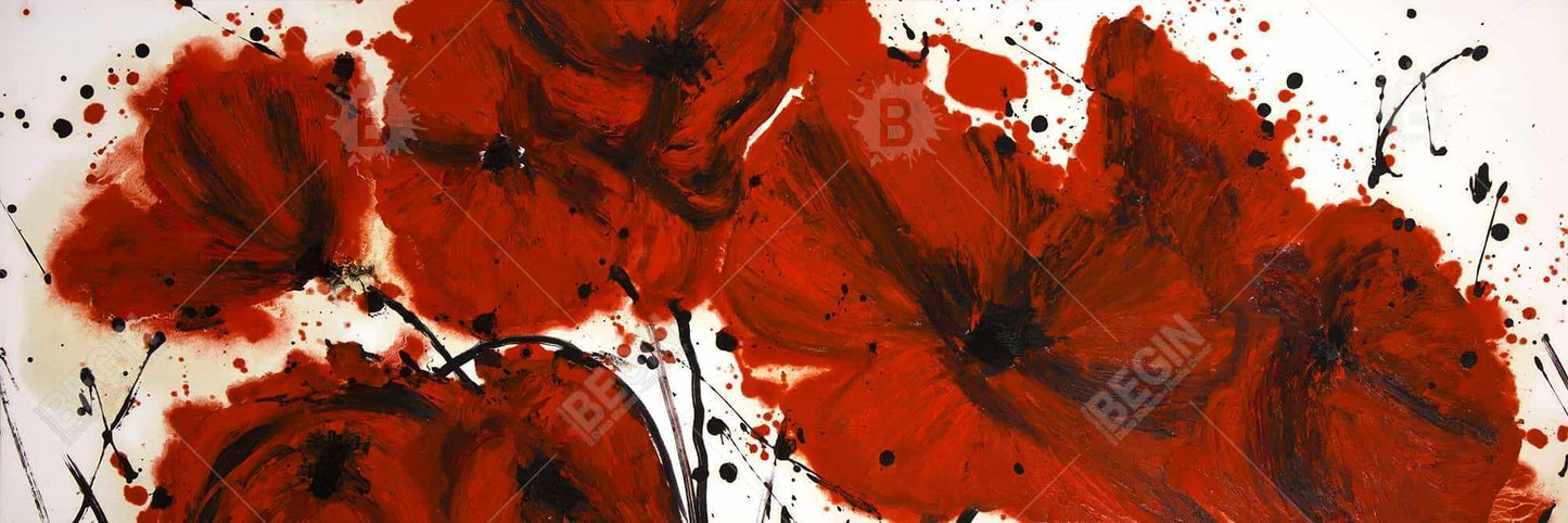Abstract Red Flowers Field Canvas | Floral Bedroom Wall Art