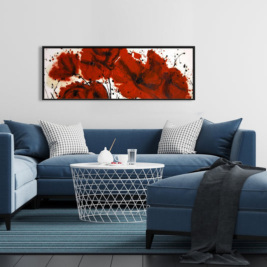 Toile de chambre rouge contemporaine | Champ de fleurs rouges abstrait