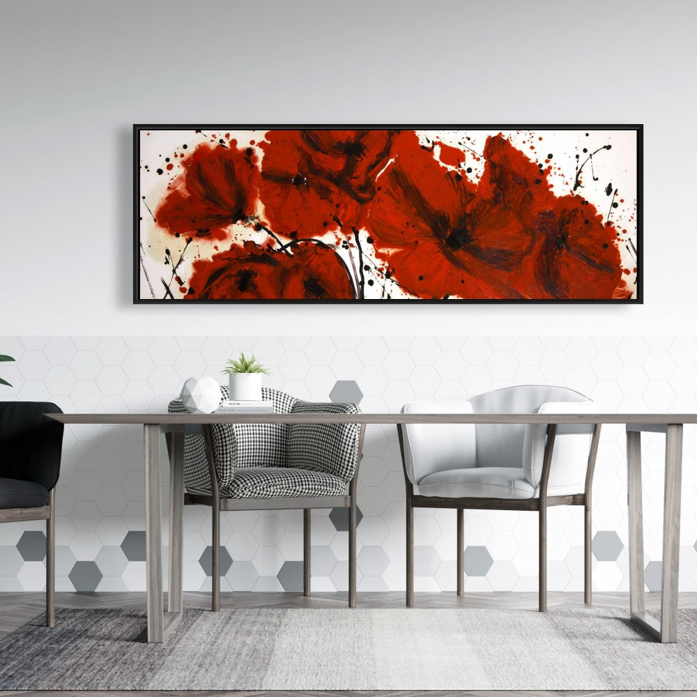 Contemporary Red Bedroom Canvas | Abstract Red Flowers Field