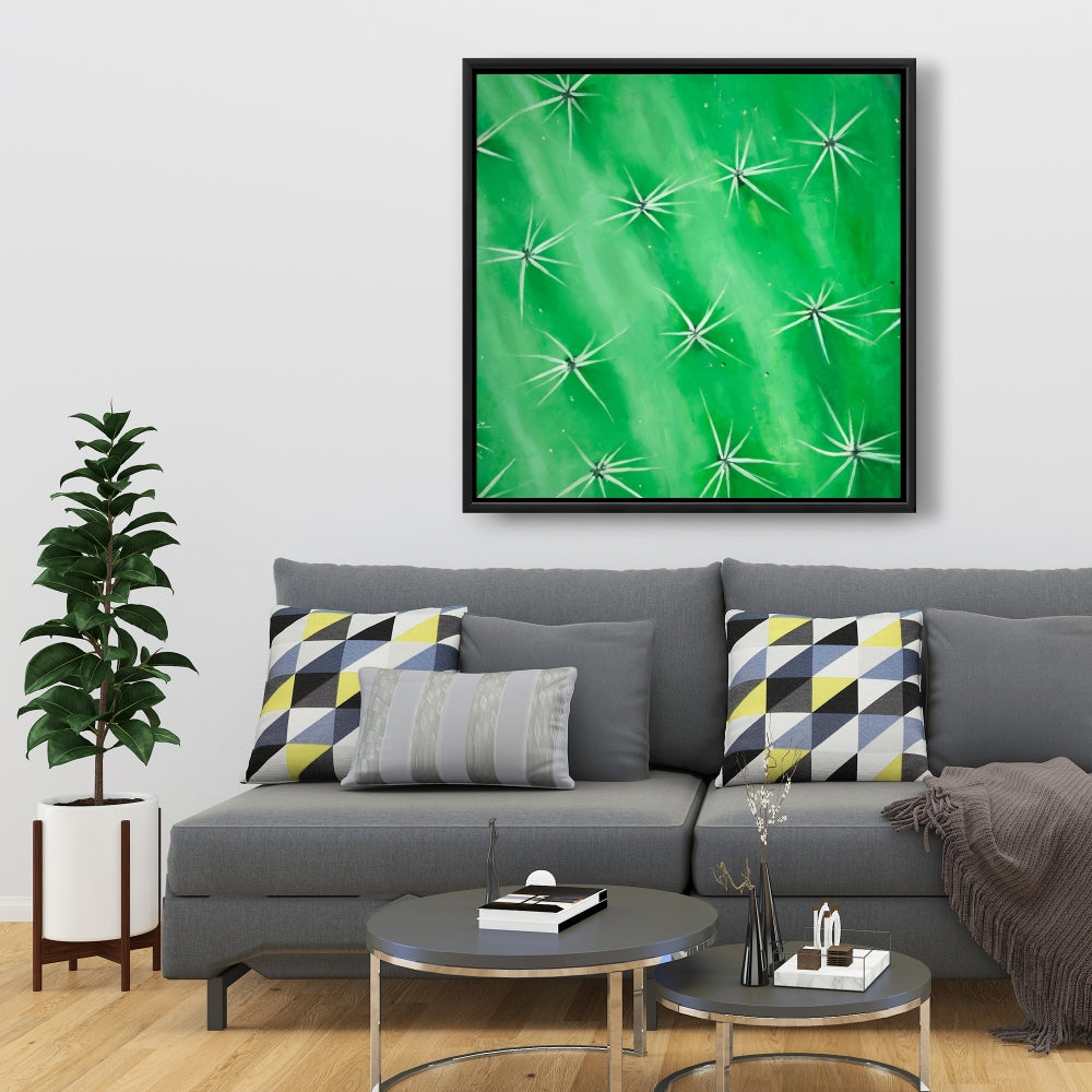 Toile encadrée représentant un gros plan de cactus – Décoration botanique blanche pour la maison