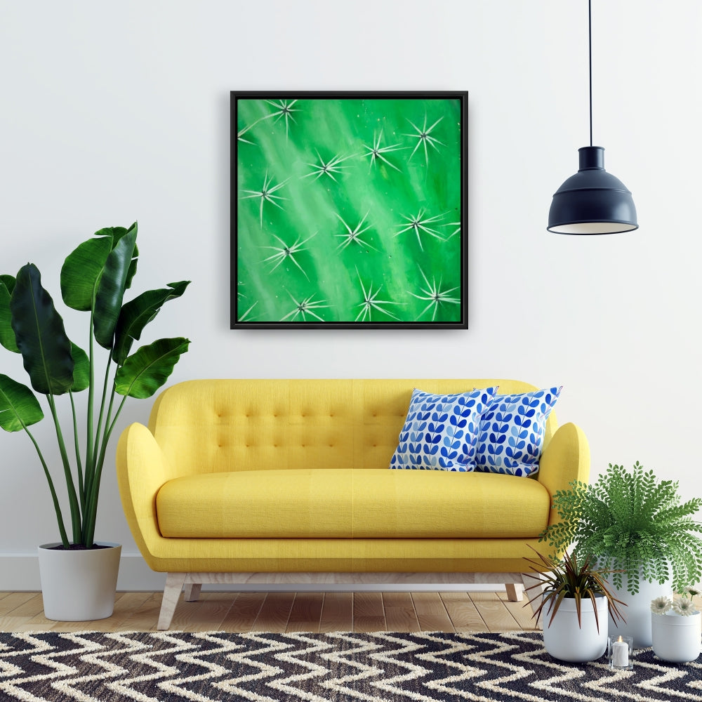 Cactus Closeup Framed Canvas - White Botanical Home Decor