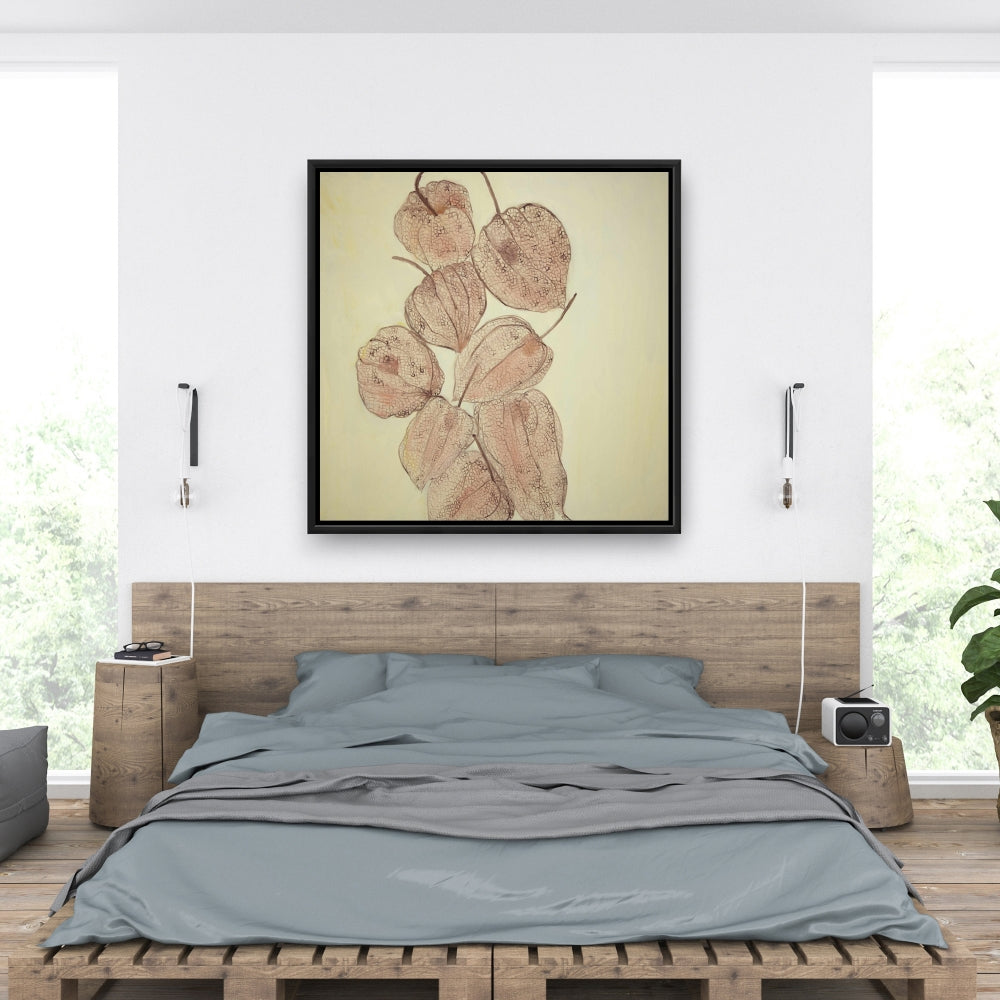 Brown Rustic Floral Botanical Canvas - Closed Ground Cherries