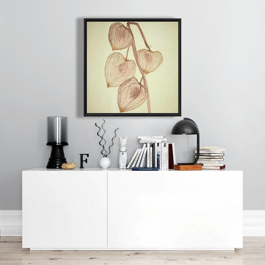 Toile encadrée marron à motifs floraux et botaniques - Cerises de terre en croissance