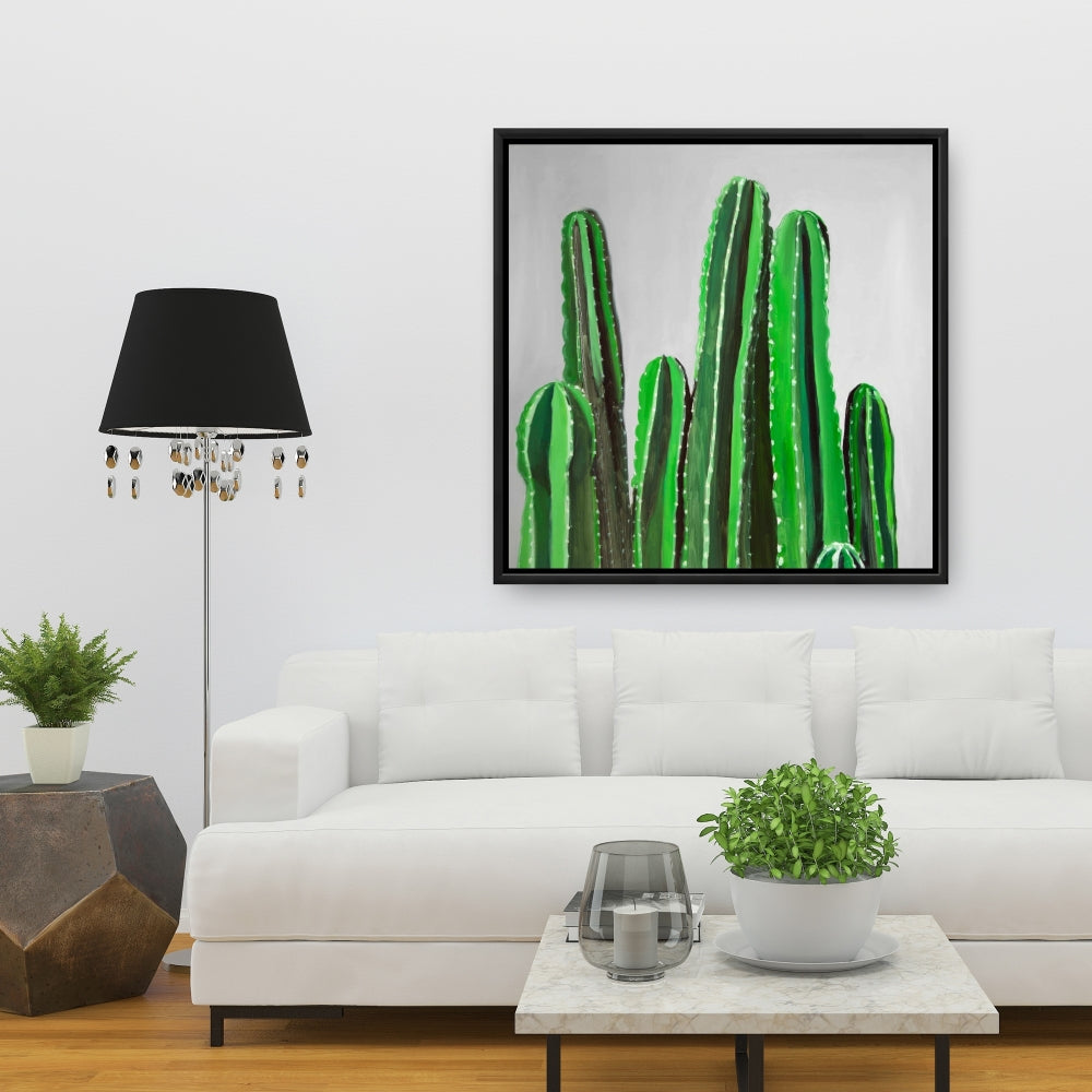 Cactus Candles Green Framed Canvas | Floral Botanical Decor