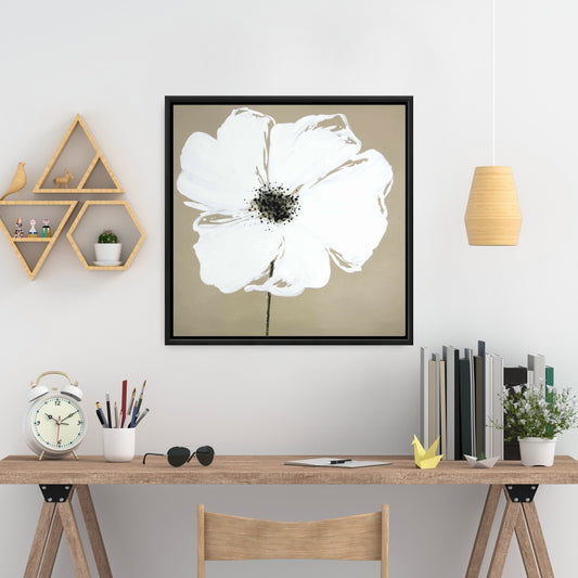 Toile abstraite avec pétales de fleurs colorées et cadre blanc