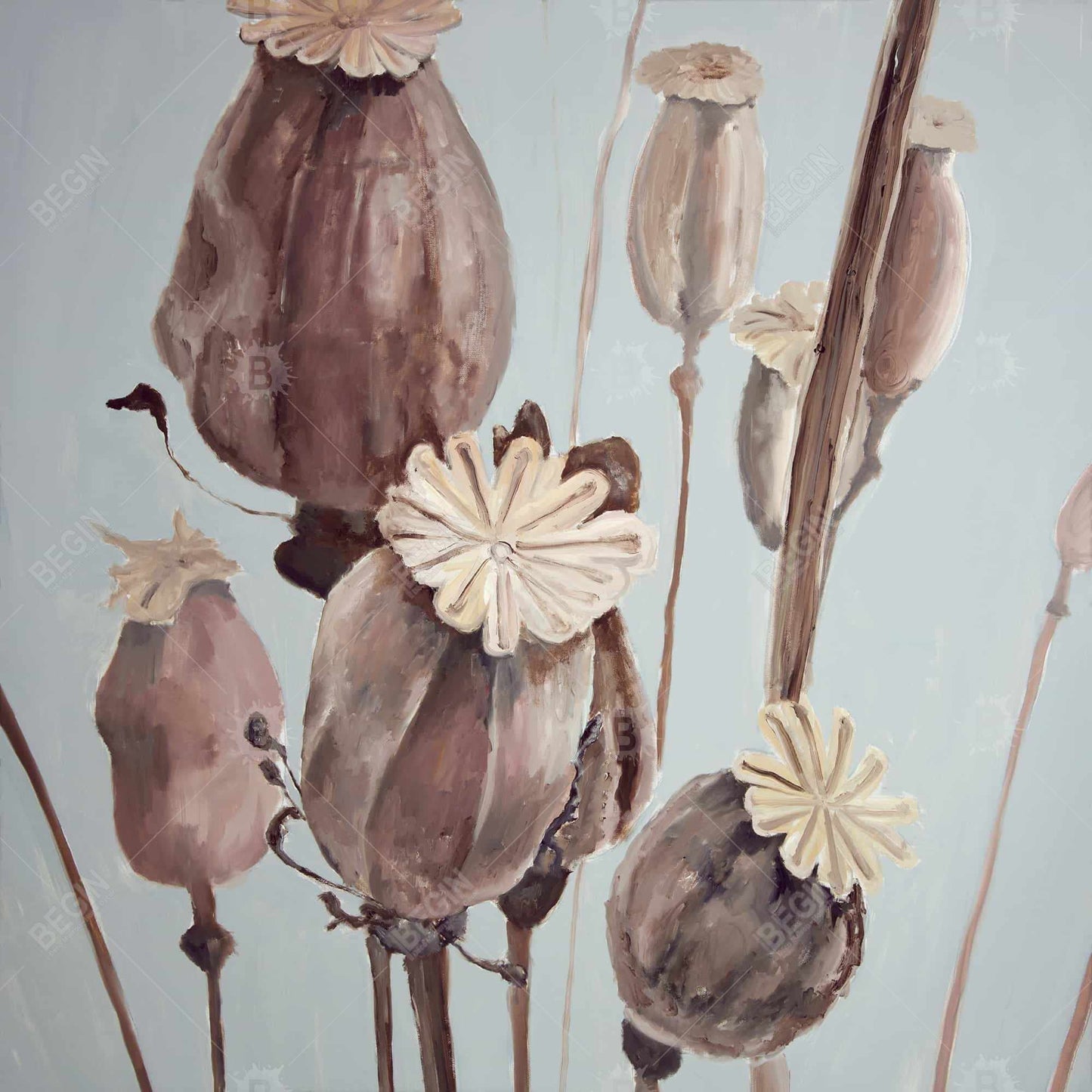 Sepia Poppy Head Flowers Canvas | Contemporary Bedroom Decor