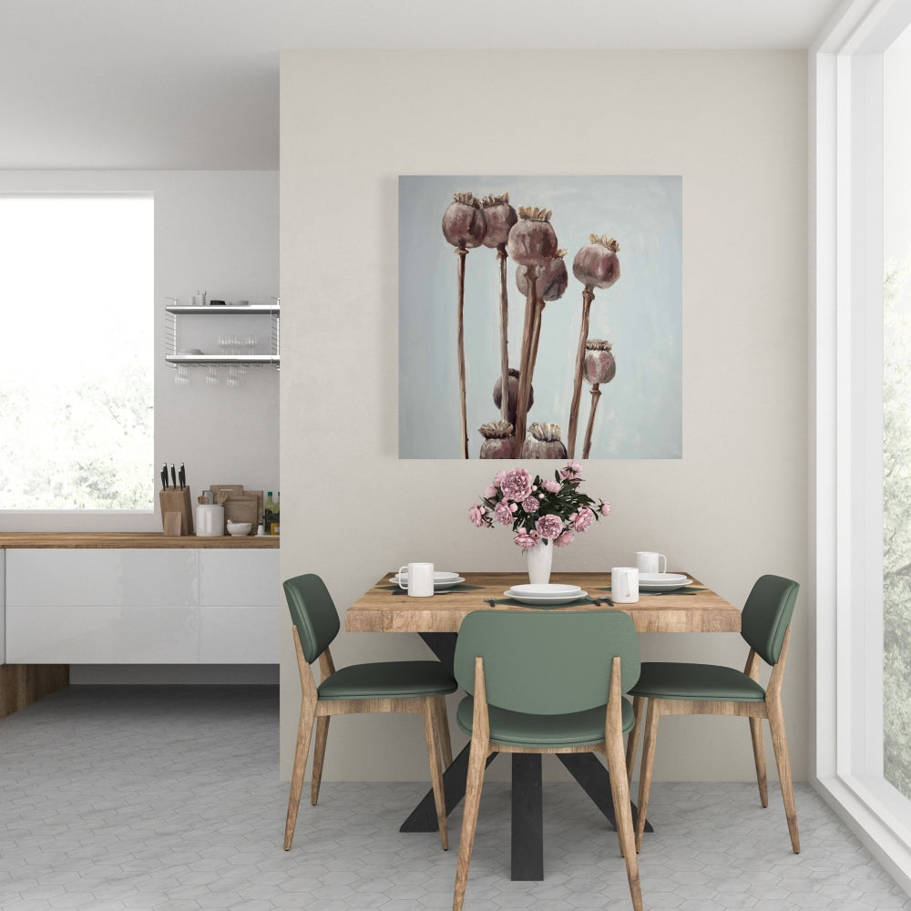 Toile « Tête de pavot sépia » : Décoration florale illustrative pour la maison
