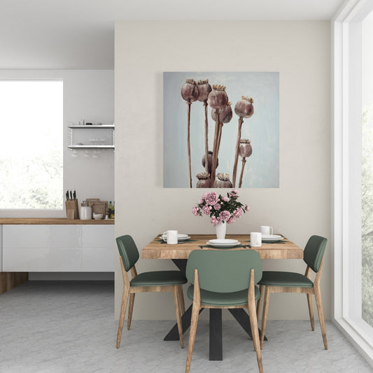 Toile « Tête de pavot sépia » : Décoration florale illustrative pour la maison