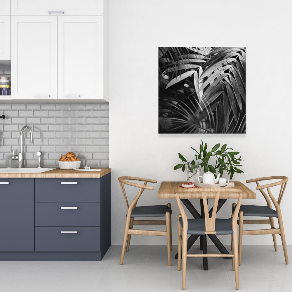 Monochrome Tropical Leaves Canvas - Botanical Bedroom Decor